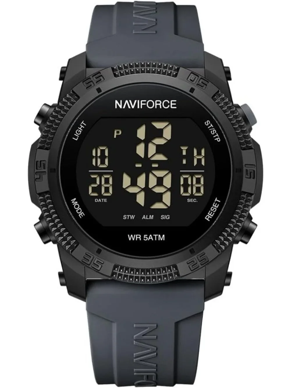 Unisex Grey Analog Quartz Rubber Strap Sports Waterproof Digital Wrist Watch